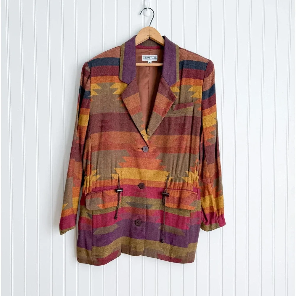 vtg Jordan & Nicole southwestern blanket jacket coat - Picture 2 of 5